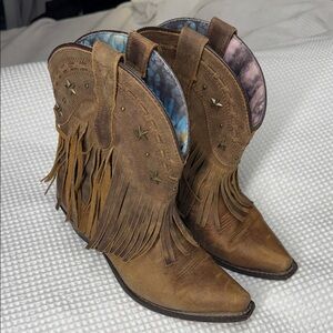 Dingo Fringed Brown Western Boots - Size 8